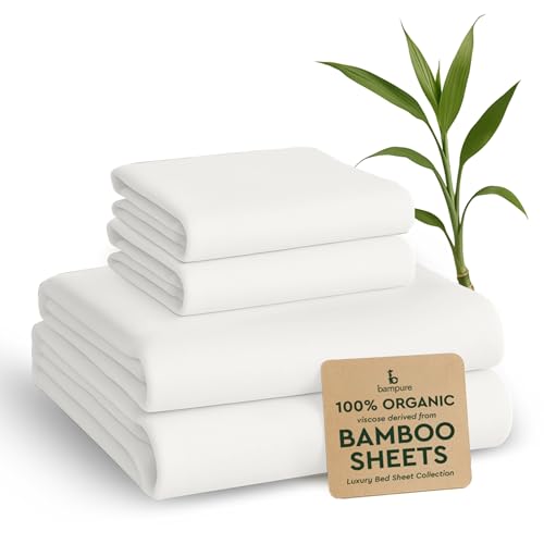 BAMPURE Luxury Series King Sheet Set - 100% Viscose derived from Bamboo Sheets King Size - Super Soft Viscose Bamboo Cooling Sheets for Hot Sleepers -Up to 16’’ Deep Pocket King Sheet Set (White) by BAMPURE - Used condition - US$80.16