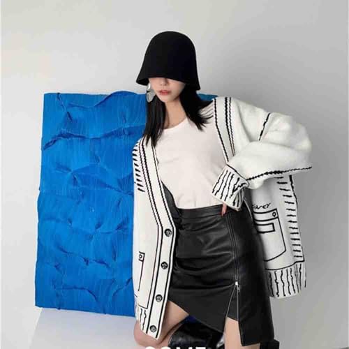 Y2K Women's Knitted Jacket Graffiti Sweater Autumn and Winter Black and White Loose Cardigan Harajuku Knitted top4