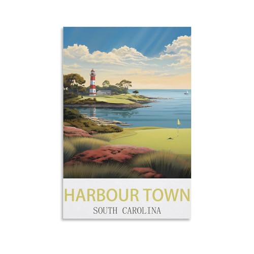 Harbour Town South Carolina Poster de voyage vintage Golf 40 x 60 cm Décoration murale pour maison, bureau, salon