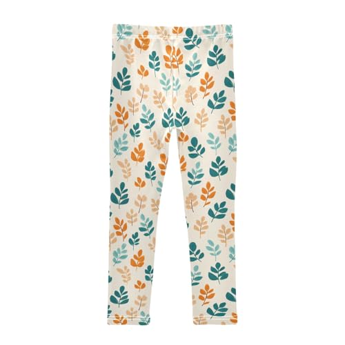 Girls' Athletic Leggings Ankle Length Yoga Dance Pants Kids Teen 4T Dark Green Orange Maple Leaves2