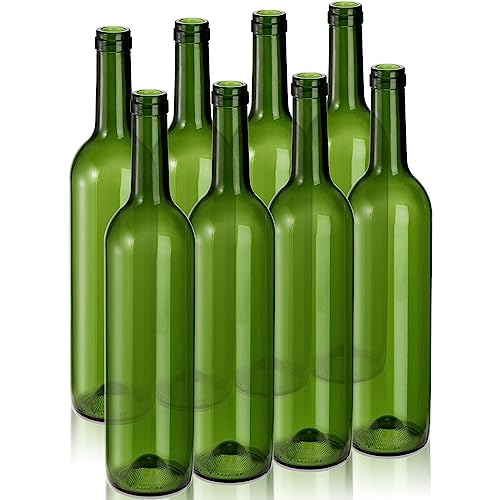DEAYOU 8 Pack 750ml Bordeaux Wine Bottles, Glass Clear Bottles with 8 Corks and 8 PVC Shrink Capsules, Flat-Bottomed Empty Bottle for Claret, Liquor, Champagne, Juice, Beverages, Decor, Antique Green by DEAYOU - Image 9