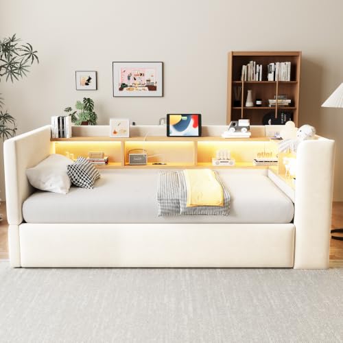 Sofá cama tapizado de 90x190 con compartimentos funcionales para dormitorios pequeños 5