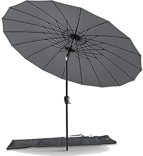 VOUNOT 2.7m Shanghai Garden Parasol, Outdoor Patio Table Tilting Parasol Umbrella, with Crank Handle, Protective Cover, 18 Sturdy Ribs, Grey