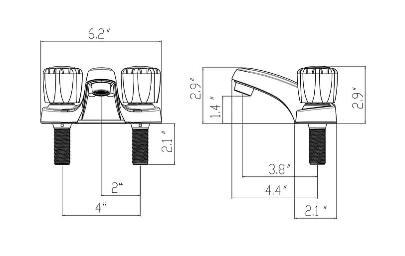 WMF-4224-BN RV Bathroom Faucet with Double Handle Polished Chrome Brushed Nickel Plating Over ABS Plastic 4 on Center — view 10