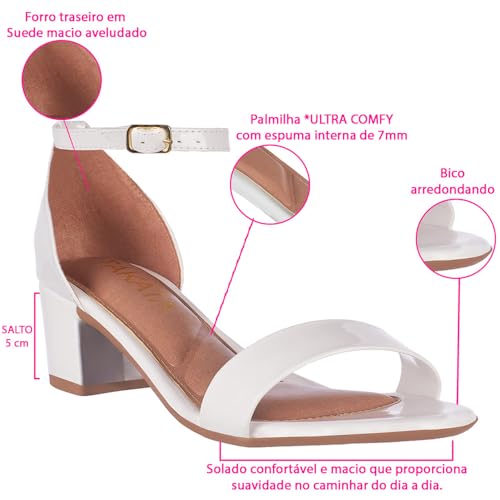 Sandalia Feminina Verniz Salto Médio Baixo Confortavel A302 (Azul, BR, Adulto, Numérico, M, 35)