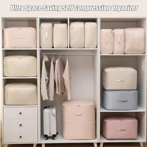 Space Saving Hanging Garment Bag with Self Compression Zipper, Ultra Space Saving Self Compression Organizer with Clothes Hanger, Down Coat Compression Dust Cover for Closet Storage (Gray-B, Large)2