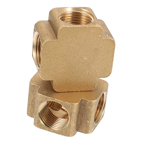 Alipis 2pcs 4 Way Brass Fitting Connector Cross Joint Design for Gas Water Oil Leak Easy Installation with Female Thread for DIY Projects