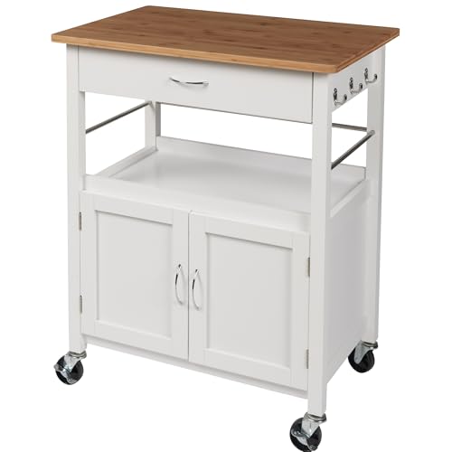 eHemco Kitchen Island Cart with Storage and Bamboo Top