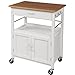 eHemco Kitchen Island Cart Natural Butcher Block Bamboo Top with White Base