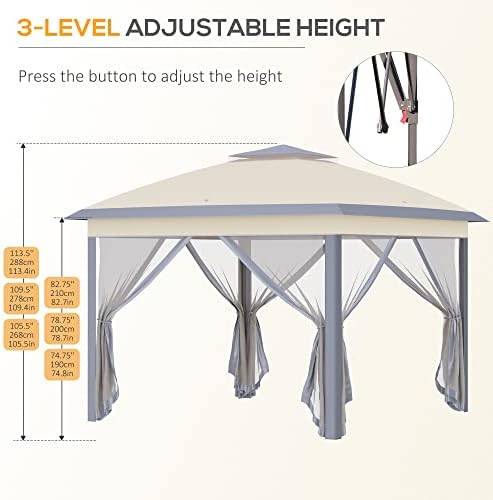 Outsunny 330cm x 330cm Pop Up Gazebo, Double Roof Foldable Canopy Tent with Zippered Mesh Sidewalls, Height Adjustable and Carrying Bag, Event Tent for Patio Garden Backyard, Beige