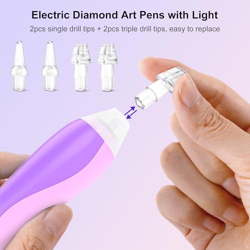 Image of PP OPOUNT Electric Diamond Painting Pen with Light, Wireless & Rechargeable Diamond Art Pens, 3 Brightness Levels, Quiet, Ergonomic Grip, Extra Single & Triple Tips - Diamond Art Kits for Adults