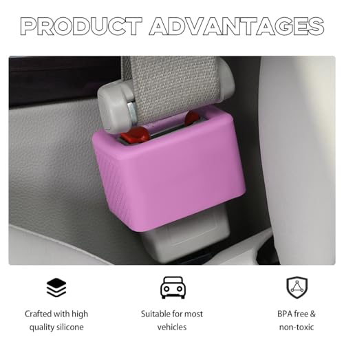 Image of Augeny 2 PCS Seat Belt Buckle Holder, Silicone Auto Rear Seatbelt Buckle Booster to Makes Receptacle Stand Upright for Easy Access, Universal Vehicle Seatbelt Buckle for Kids (Light Purple)