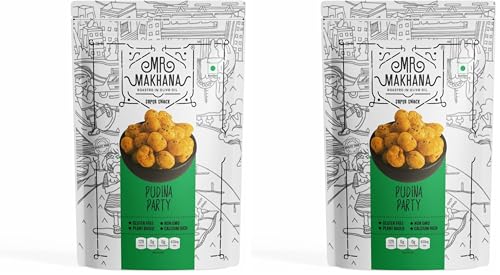 Image of Mr. Makhana Roasted Makhana and Foxnuts | Healthy Snacks | Gluten Free | MSG Free | Antioxidant | Rich Calcium | Zero Trans Fat | Zero cholesterol (Pudina Party) (Pack of 2)