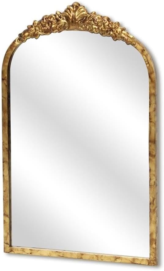 Pemberly Row Modern Victorian Gold Accent Mirror, Wall Mounted Metal Frame with Hanging Hook, 9.75 in, Gold Finish, Handmade Decorative Mirror for Bedroom or Living Room
