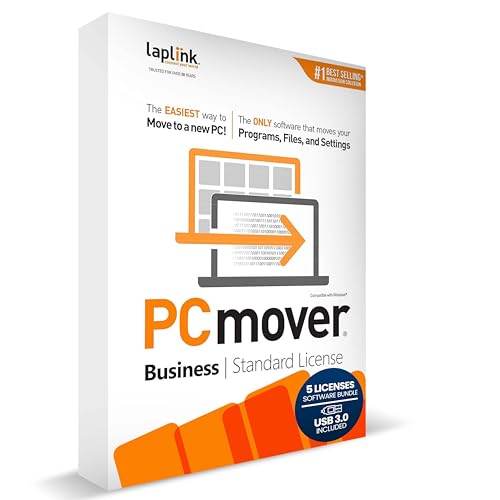Laplink PCmover - Easy Migration of your Applications, Files and Settings from an Old PC to a New PC - Data Transfer Software with Optional Super Speed USB 3.0 Cable - Business Standard, 5 Licenses