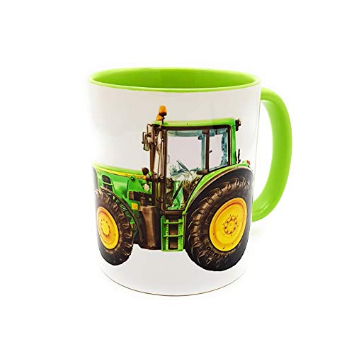 Kilala Traktortasse personalisierbar, Namenstasse mit Traktor Fotodruck, Trecker Tasse inkl. Geschenkverpackung, Weiß & Grün Cover