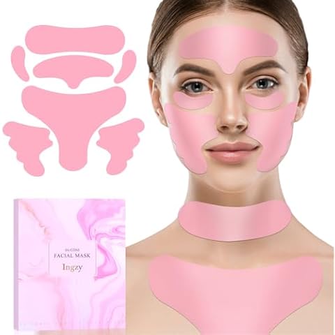 Ingzy 5-in-1 Reusable Silicone Wrinkle Patches Kit, Face & Forehead Wrinkle Patches Kit, Tape for Wrinkles Under Eyes, Face, Forehead, Facial Patches for Overnight Cover