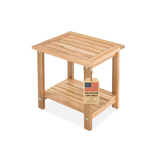Acacia Wood Adirondack Side Table, 2-Tier Outdoor End Table - White Oak