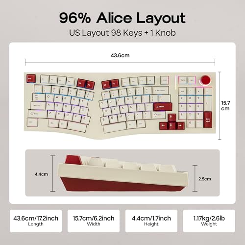Image of MechLands Feker Alice98 Ergonomic 98 Keys Custom Mechanical Keyboard, VIA Programmable, USB-C Wired Gaming Keyboard, Hot Swappable, 5 Layer Paddings, Control Knob, NKRO, RGB for Win /Mac (Beige)