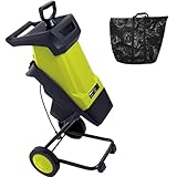 ZhlCrioxenic Electric Wood Chipper Shredder, Corded Leaf Mulcher Shredder with Plunger, 50L Collection Bag, Garden Shredder with Wheels for Branches, Leaves, Waste Yellow-B