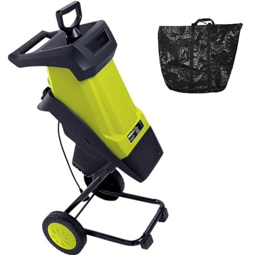 ZhlCrioxenic Electric Wood Chipper Shredder, Corded Leaf Mulcher Shredder with Plunger, 50L Collection Bag, Garden Shredder with Wheels for Branches, Leaves, Waste Yellow-B