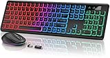 Wireless Keyboard and Mouse Backlit, Quiet Lighted Keys, Tilt Legs, Rechargeable Battery - Full Size USB Cordless Combo for Computer, Mac, PC, Laptop - by SABLUTE, Black