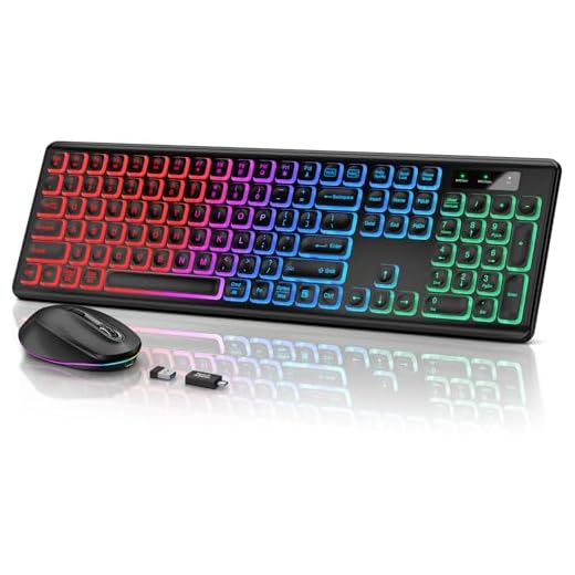 Wireless Keyboard and Mouse Backlit, Quiet Light Up Keys, Tilt Legs, Sleep Mode - Rechargeable USB Cordless Combo for Computer, Mac, PC, Laptop - by SABLUTE, Black