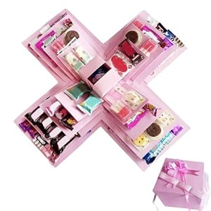 DIY Explosion Gift Box, 5 Layer Snack Explosion Box with Tape and Ribbon, Creative Surprise Gift for Birthday Gift, Anniversary, Valentine’s Day