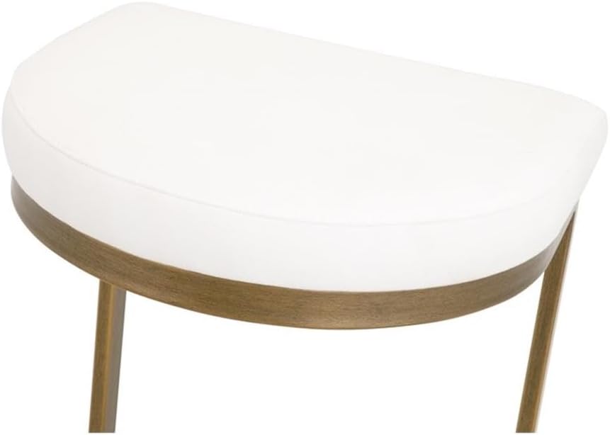 Pemberly Row 26.5" Backless Cantilever Counter Stool, White Upholstered Fabric Seat, Brushed Gold Steel Base, Semicircle Shape, Modern Minimalist Kitchen or Bar Seating, Space-Saving Design