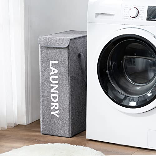 YOUDENOVA Schmal Wäschekorb mit Deckel, Faltbar Wäschesammler Wäschetruhe, Stabiler Wäschebox, Laundry Hamper with Lid, 20x40x60cm Grau B