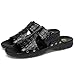 Forevercan Men'S Genuine Leather Alligator Printed Flat Sandals Fashion Round Open Toe Slip-On Soft Sole Male Slide Sandals Summer Leisure Non-Slip Beach Sandals (Black,15)
