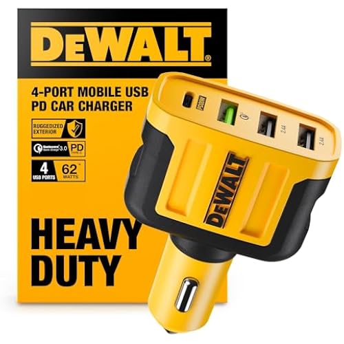 DEWALT Heavy Duty 4 Port USB C Car Charger Multiport, Fast 60W USB