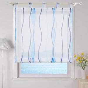 ESLIR Blaues Wellen Voile Raffrollo 60x140cm