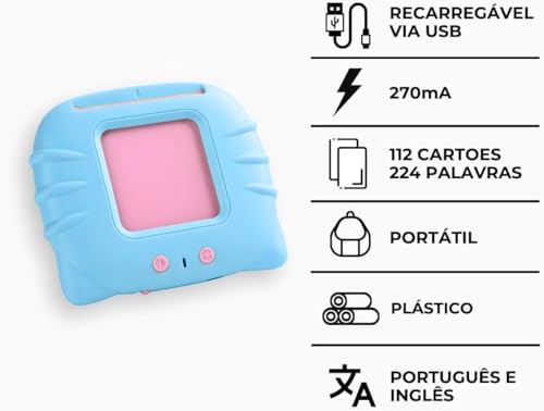 Cartões Educativos Para Crianças - Tradutor de Palavras Português e Inglês (Azul)