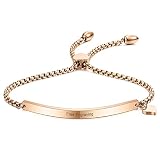 MunkiMix Personalisierte Edelstahl Herz Charms Armband Gravur Text Namen für Frauen Mädchen Individuelle Geschenke für Freunde (Roségold)