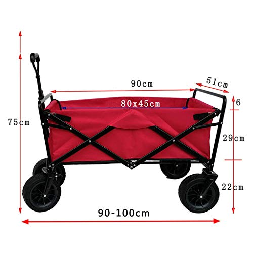 FAZENHUA Klappbarer Gartenwagen, robuster Wagen, Multifunktions-Einkaufswagen für Outdoor-Camping, Strand, doppelter Schub- und Zugstangenwagen mit 4 Rädern, Tragkraft: 100 kg – Bild 3