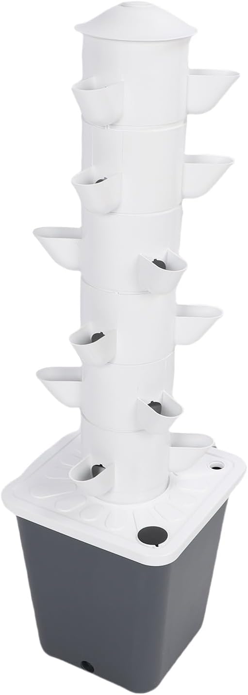 Luqeeg Vertical Hydroponics Garden Tower, 18 Pots Hydroponics Tower System, Indoor and Outdoor Smart Garden Kit for Germination and Plant Growth (US Plug)