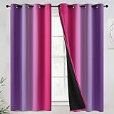 COSVIYA 100% Blackout Curtains & Drapes Pink Purple Curtains 63 inch Length 2 Panels,Full Room Darkening Grommet Gradient Insulated Thermal Window Curtains for Bedroom/Living Room,52x63 inches