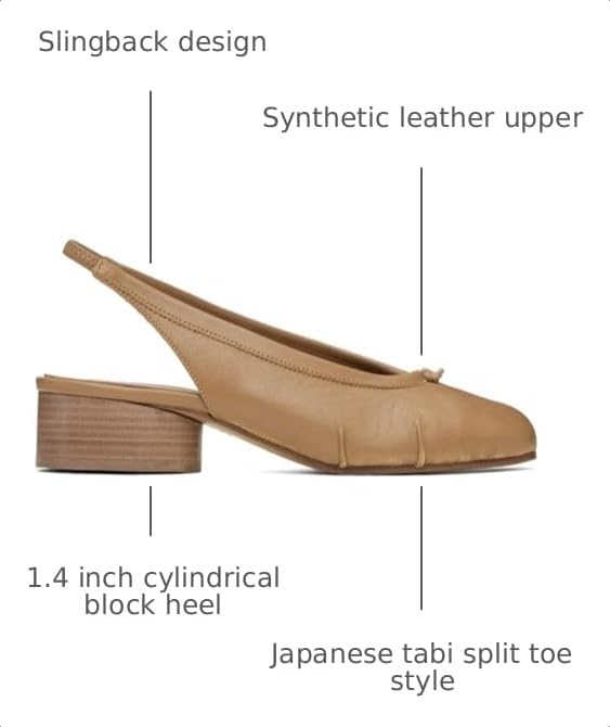 KOKOMOMO Tan Split Toe Slingback Heels for Women Japanese Tabi Shoes Cylindrical Block Heels Pumps Chunky Heel Office Wedding Party Dress Shoes 1.4 INCH,Size 5 by KOKOMOMO - Used condition - Image 3