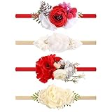 VOBOBE Christmas Baby Flower Headbands for Girls, Red Rose floral Headbands Berries Pine Cones Hairb