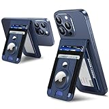 For Magsafe Wallet Stand with Airtag Holder, Strongest Magnetic Phone Wallet for iPhone 17/16/15/14/13/12 Series, ID Window, 4 Card Slots, 10 Cards Holder, Vegan Leather, RFID Blocking, Navy Blue