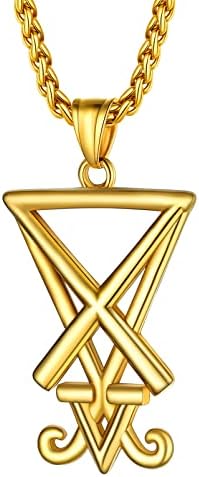 PROSTEEL Men Leviathan Cross Necklace/Lucifer Sigil Necklace, Stainless Steel/Gold Plated/Black-Send Gift Box