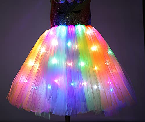 image for Viyorshop Girl Unicorn Costume Unicorn Tutu Dress Rainbow LED Light Up