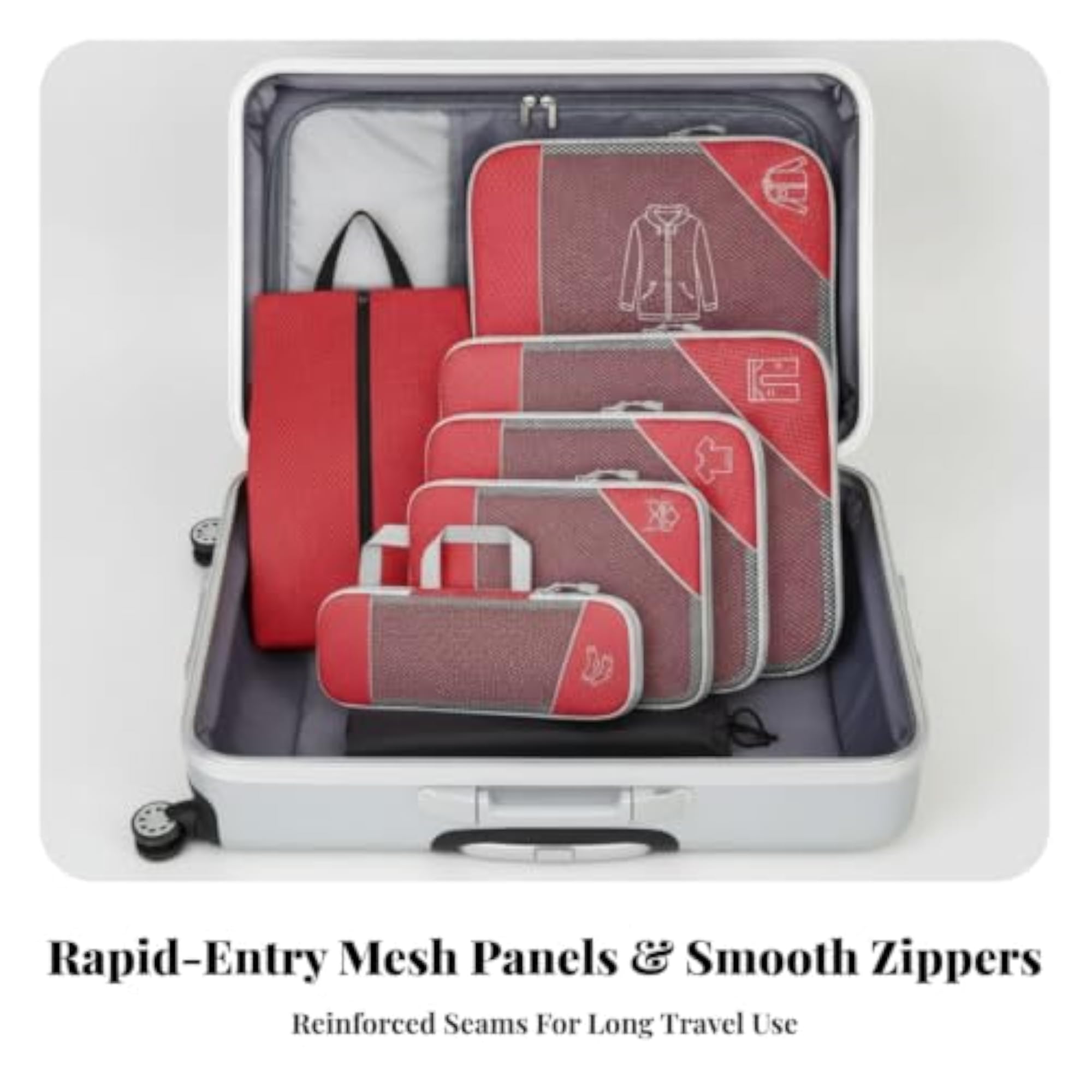 7 Pieces Space-Saving Nylon Travel Organizer Set with Shoe Bag