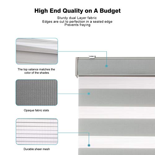 Changshade Cordless Zebra Roller Shade With Valance, Double Layered Window Blind For Day And Night, Light Filtering Window Treatment With Mesh And Opaque Fabric, 24 Inches Wide, Gray Rbs24Gy72A #TOP2
