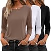 Ficerd 3 Pack 3/4 Sleeve Tops for Women Round Neck Dressy Basics Tees Casual Trendy Loose Fit T Shirts