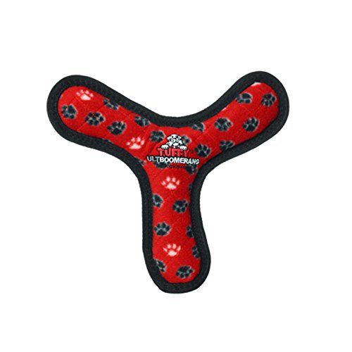 TUFFY - World's Tuffest Soft Dog Toy -Ultimate Boomerang-Squeakers-Multiple Layers.Made Durable, Strong & Tough.Interactive Play(Tug, Toss & Fetch).Machine Washable & Floats (Regular, Red Paw)