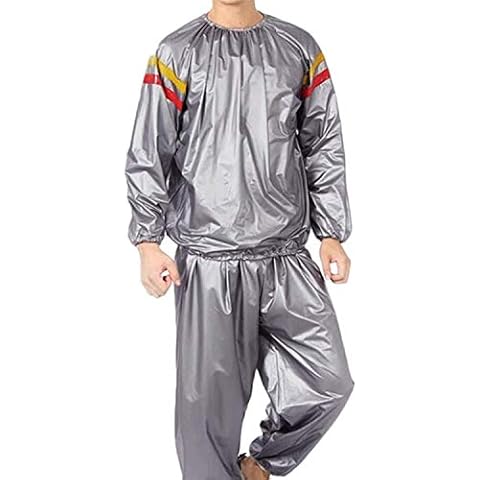 Men's Fitness Sport suit men, functional shirt jogging suit sauna suit, PVC Fitness clothing sport-red and yellow, the sauna slimming clothes suit sweating (Color : Gray, Size : L) Cover