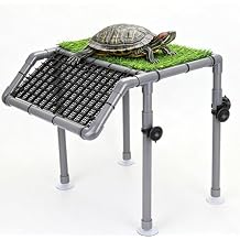 Turtle Basking Platform, Extra Large Turtle Dock with Artificial Grass and Non-Slip Ramp, 13.4" x 10" Resting Area Fits 75/90/120 Gallon Tanks