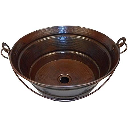 SimplyCopper 13 Inch Round Copper Vessel Sink - Hand-Hammered 18-Gauge Copper, Bucket Design, For Bathroom Vanity - View #6